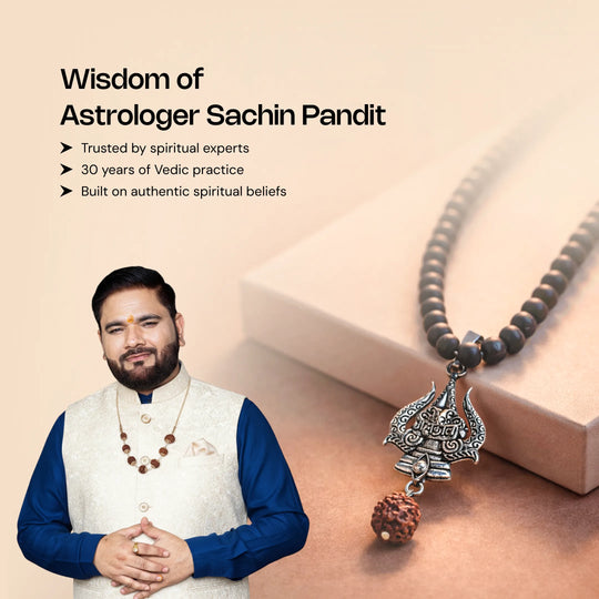 Authentic Karungali Mala with Rudraksha and Trishul - Gemsinvite  