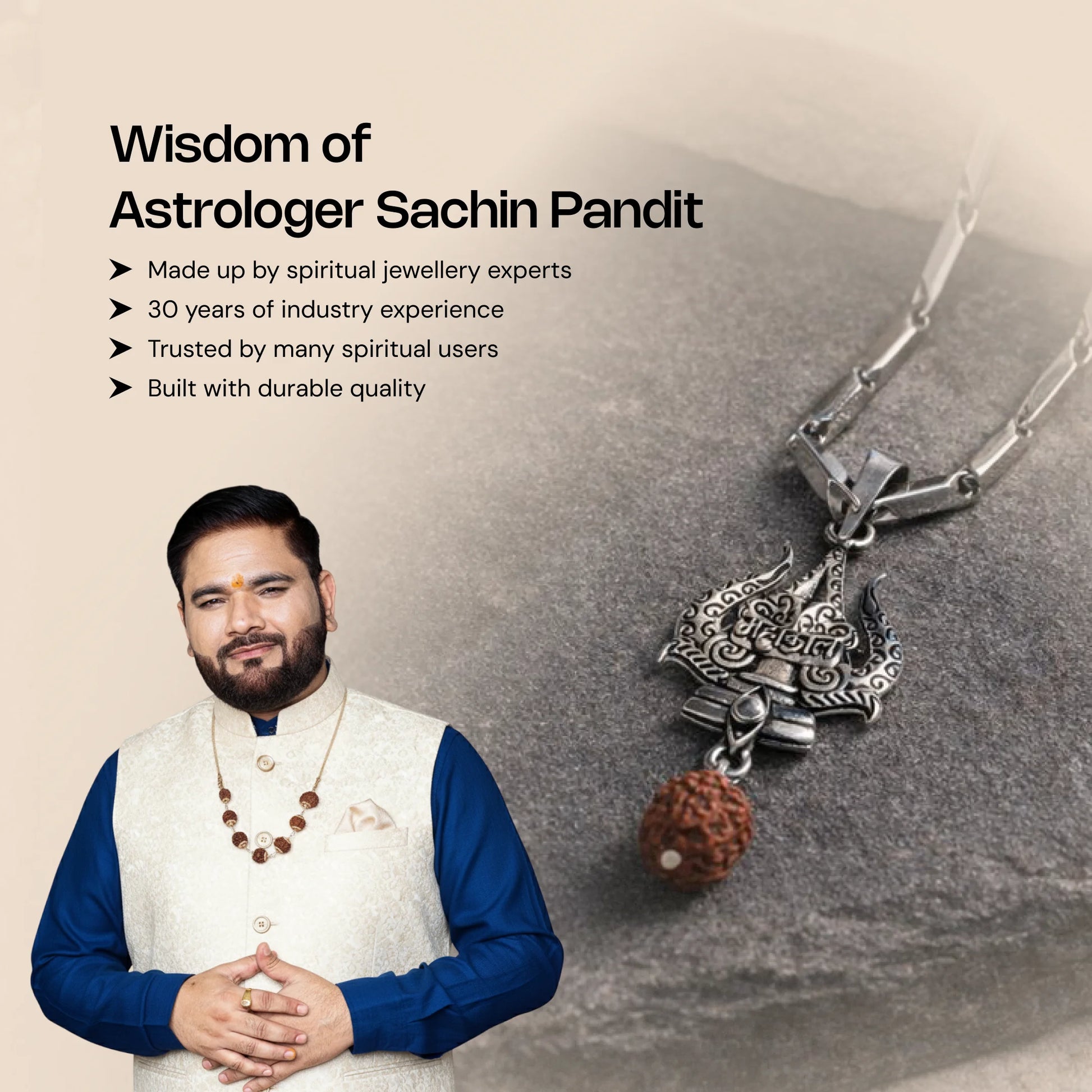 Stainless Steel Silver Pendant with Rudraksha and Trishul - Gemsinvite  