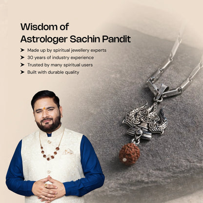 Stainless Steel Silver Pendant with Rudraksha and Trishul - Gemsinvite  