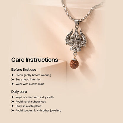Stainless Steel Silver Pendant with Rudraksha and Trishul - Gemsinvite  