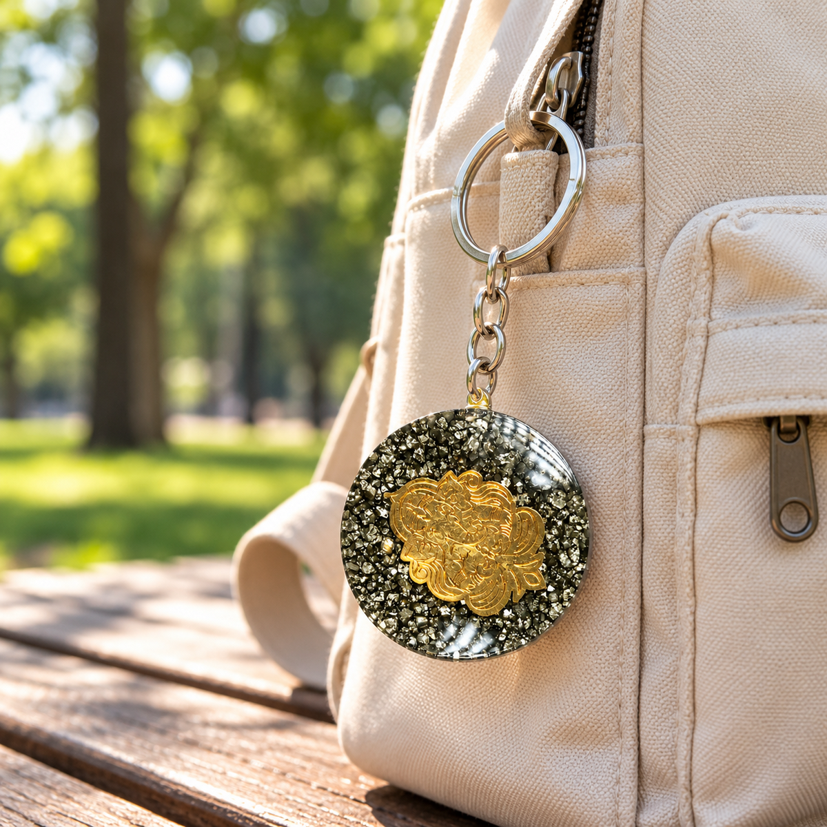 Ganesh Pyrite Round Keychain