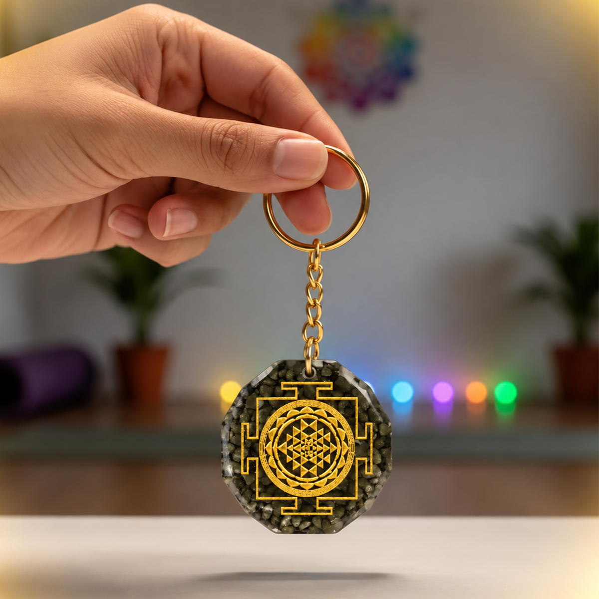 Black Agate Sri Yantra Zibu Crystal