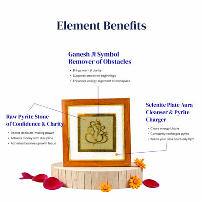 Ganesha Ji on Raw Pyrite Frame - Gemsinvite