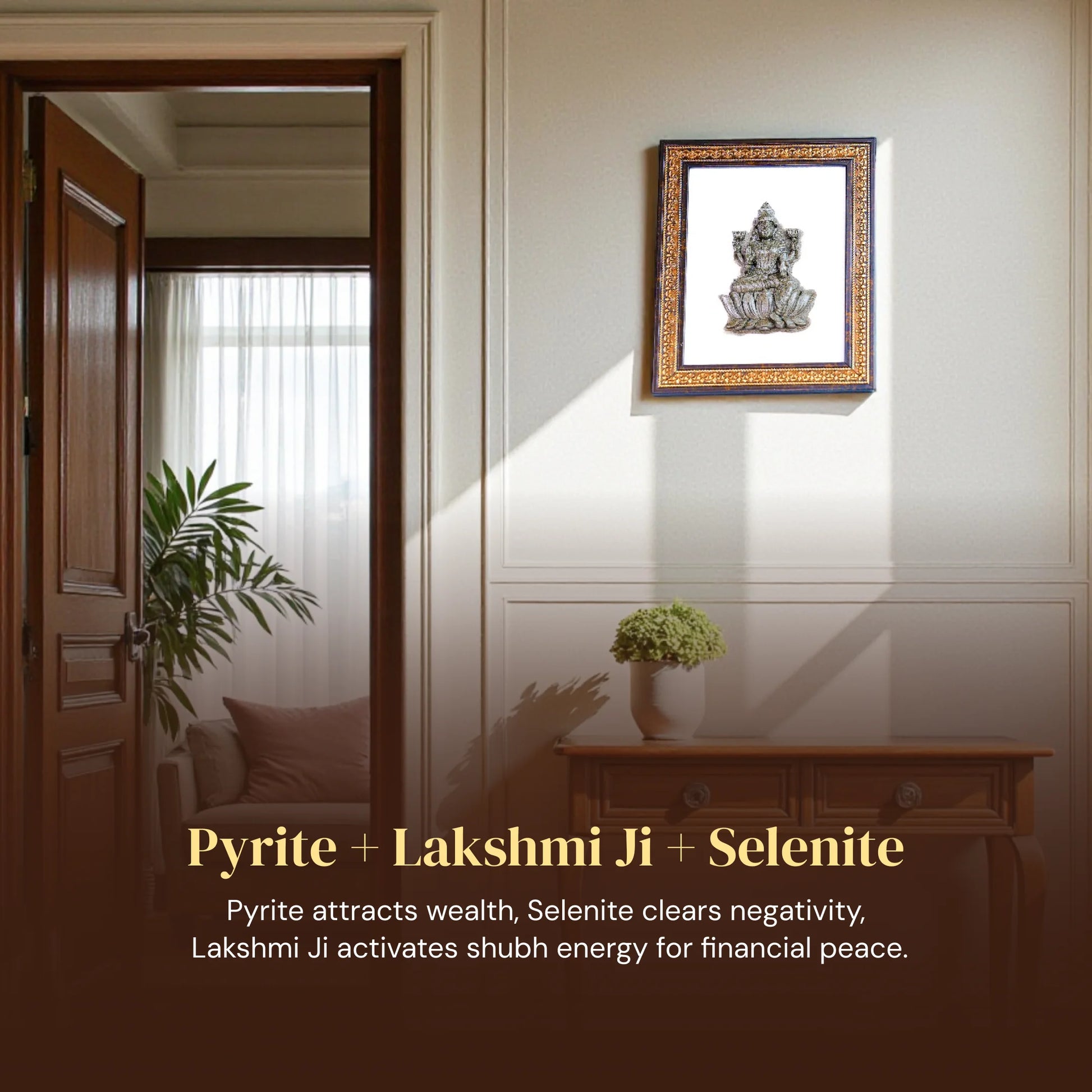 Goddess Lakshmi ji Pyrite-Selenite 3D Frame - Gemsinvite