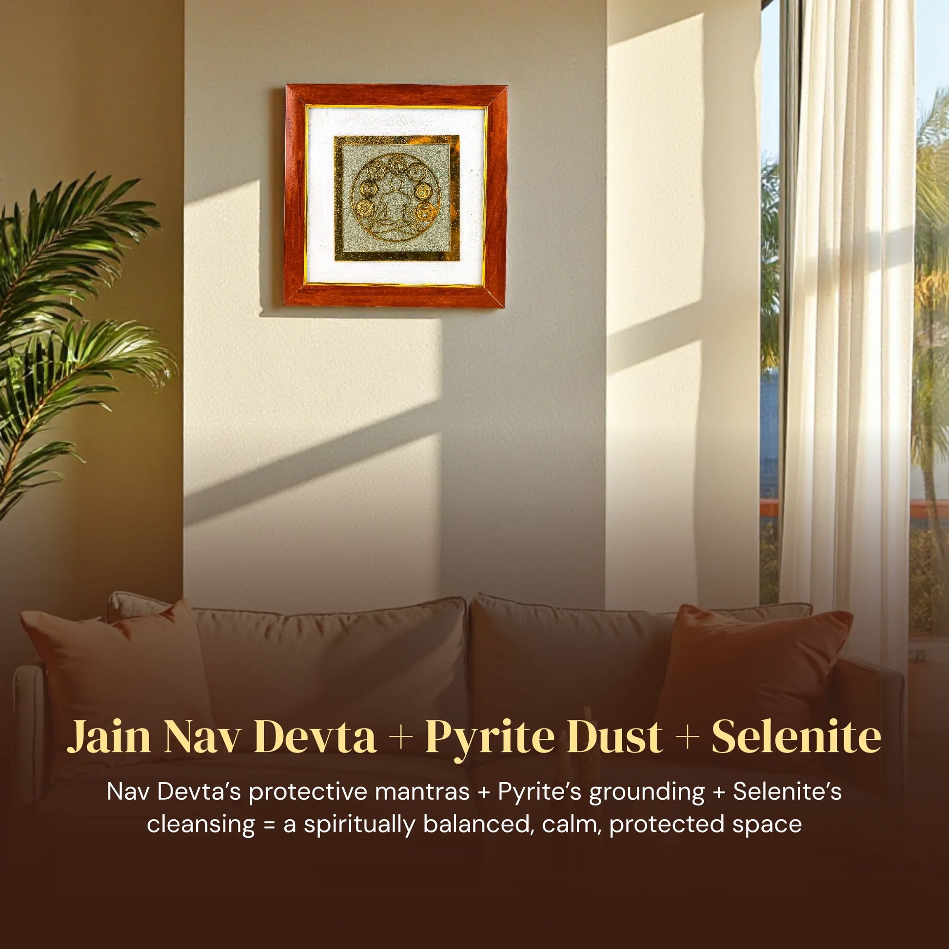 Jain Nav Devta Raw Pyrite with Selenite Frame - Gemsinvite
