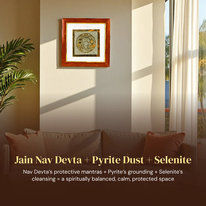 Jain Nav Devta Raw Pyrite with Selenite Frame - Gemsinvite