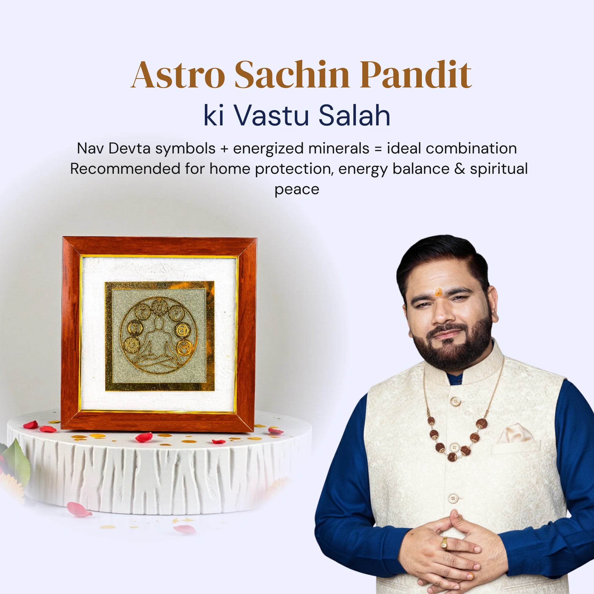 Jain Nav Devta Raw Pyrite with Selenite Frame - Gemsinvite