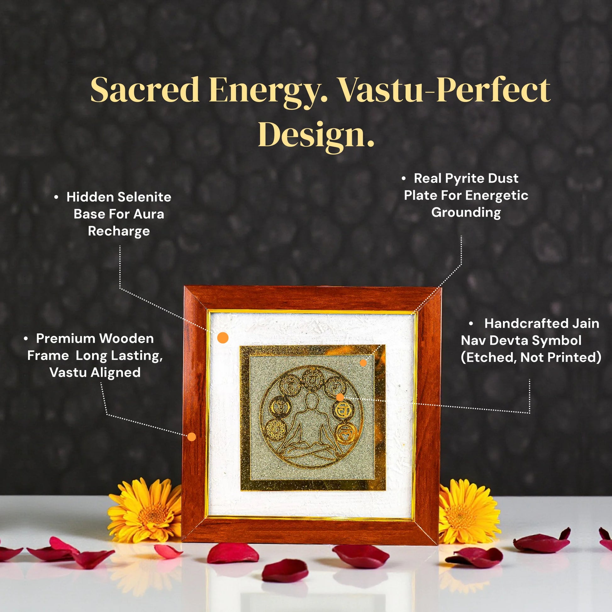 Jain Nav Devta Raw Pyrite with Selenite Frame - Gemsinvite