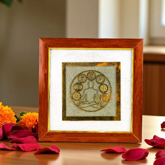 Jain Nav Devta Raw Pyrite with Selenite Frame - Gemsinvite