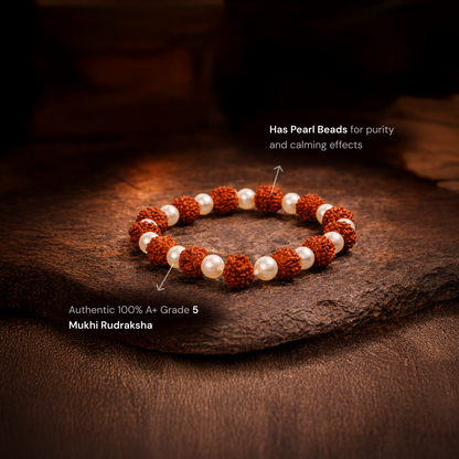 Maha Lakshmi Rudra Bracelet with 5 Mukhi Rudraksha and Pearl - Gemsinvite  