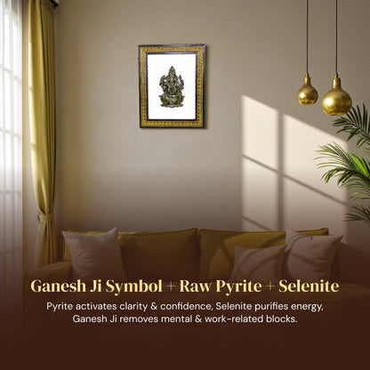 Lord Ganesha Pyrite-Selenite 3D Frame - Gemsinvite