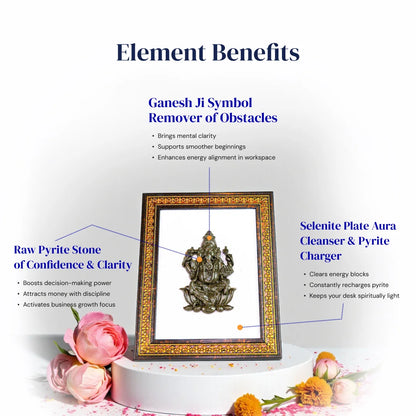 Lord Ganesha Pyrite-Selenite 3D Frame - Gemsinvite