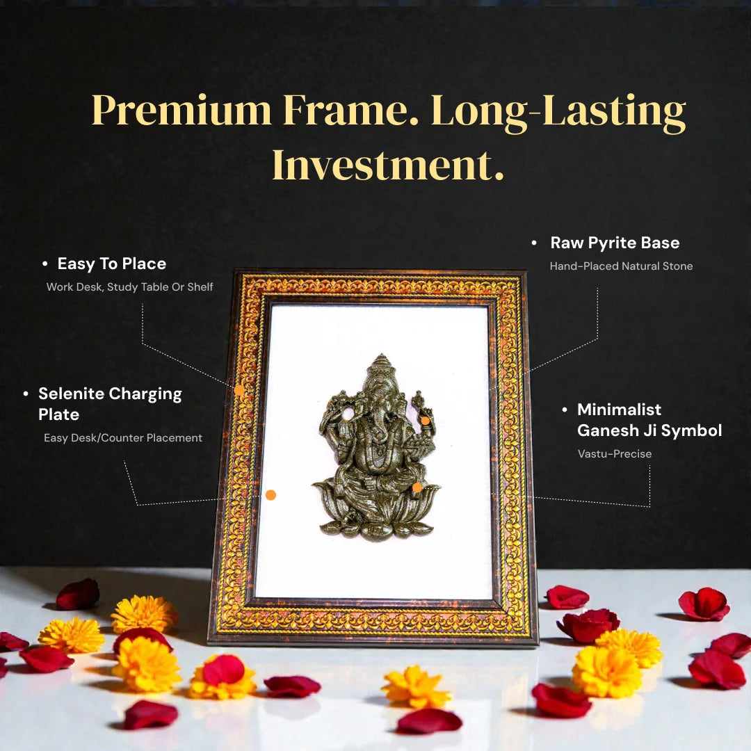 Lord Ganesha Pyrite-Selenite 3D Frame - Gemsinvite