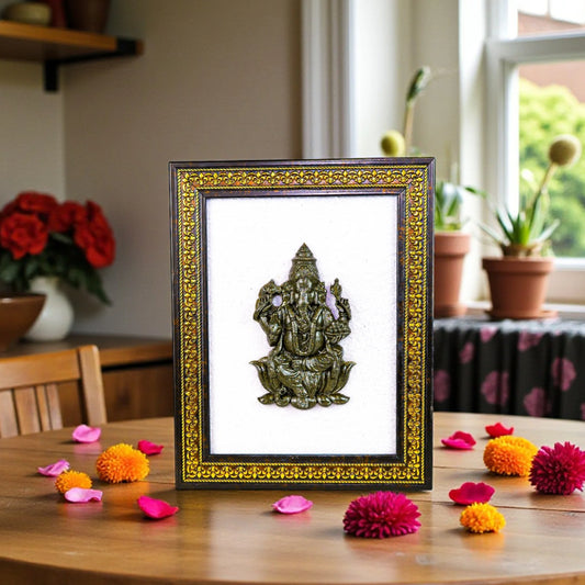 Lord Ganesha Pyrite-Selenite 3D Frame - Gemsinvite