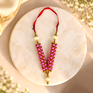 Baby Pink Gold Beads Mala with Pearl Drop