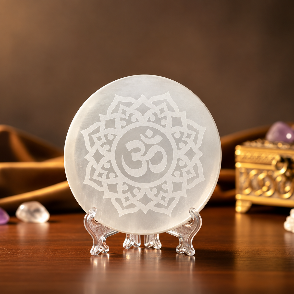 Om Mandala Selenite Plate