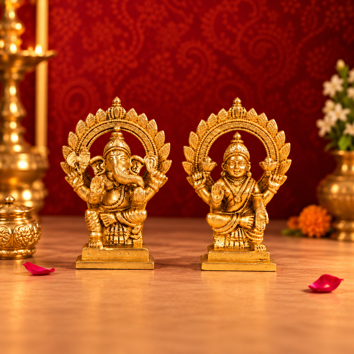 Pure Brass Ganesh Lakshmi Murti