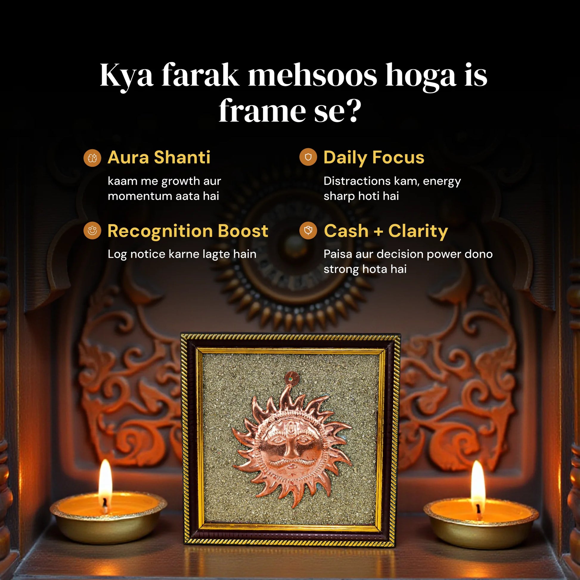 Surya Dev Brass on Raw Pyrite Frame - Gemsinvite