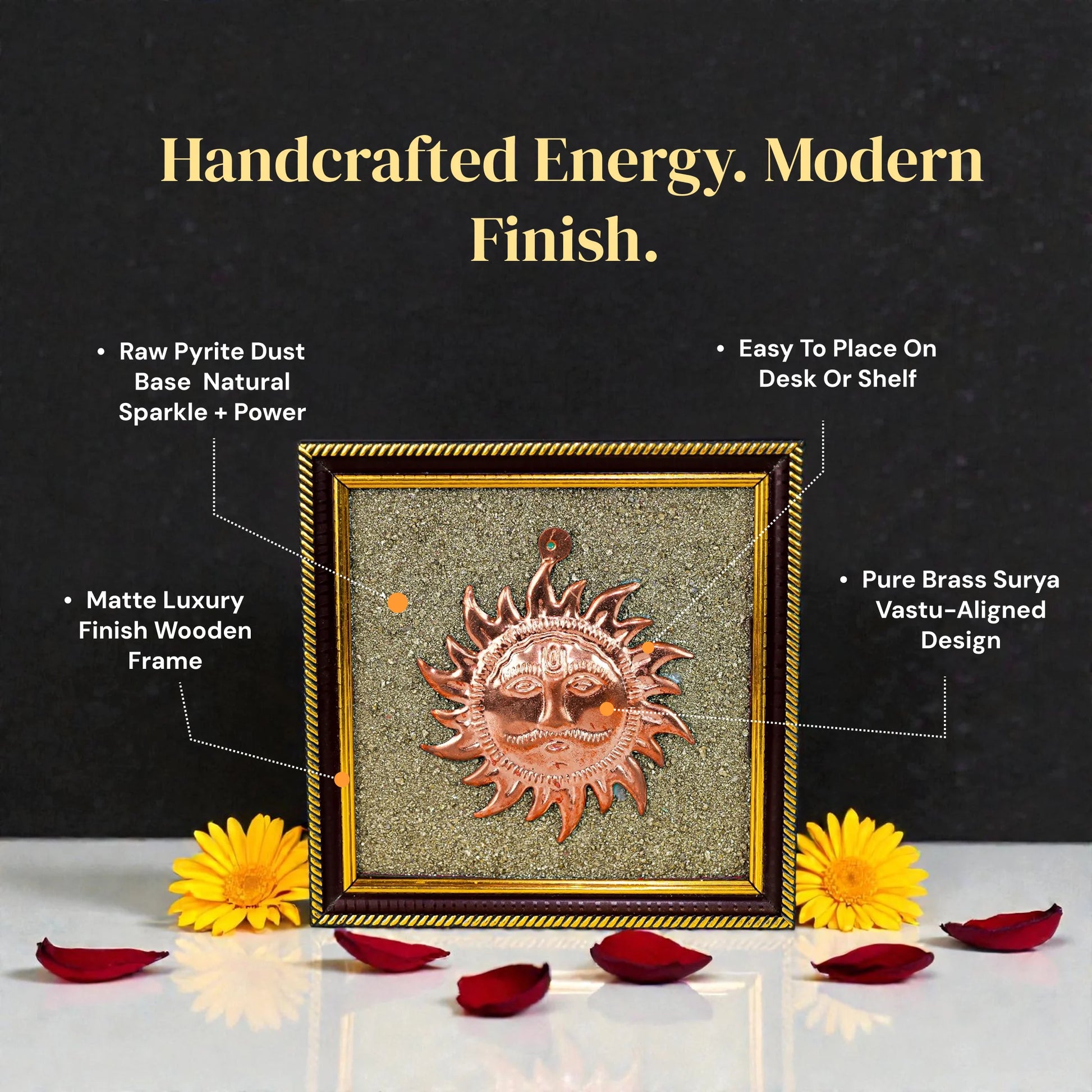 Surya Dev Brass on Raw Pyrite Frame - Gemsinvite